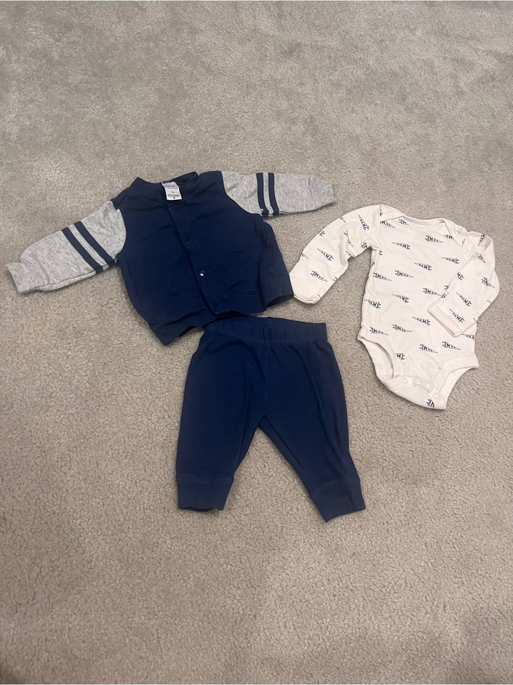 Carters 3pc 3 months baby boy Navy & Gray Outfit Set
